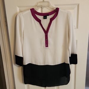 Women's White and Black Blouse with Fuchsia Accents